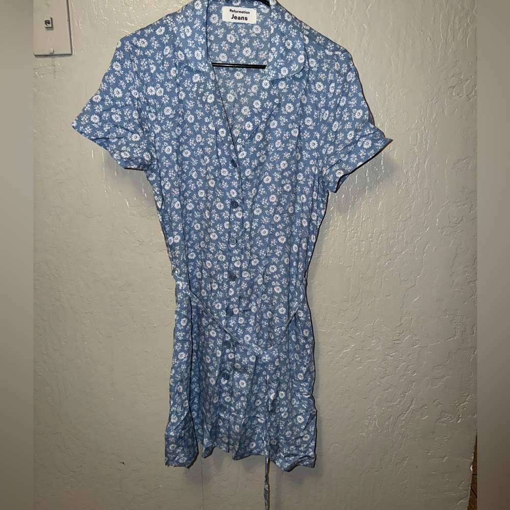 Reformation Blue and White Floral Dress